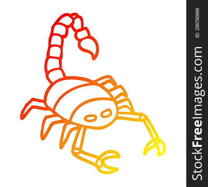 warm gradient line drawing of a cartoon scorpion