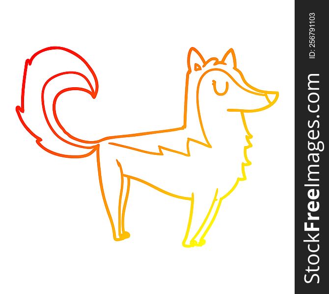 warm gradient line drawing of a cartoon husky