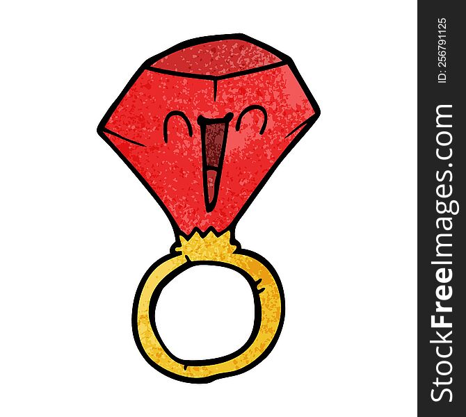 Cartoon Doodle Red Ruby Ring