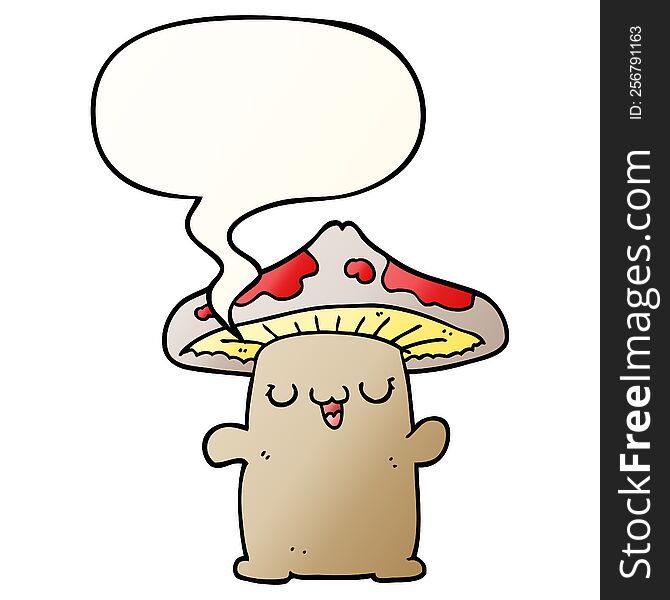 Cartoon Mushroom Creature And Speech Bubble In Smooth Gradient Style