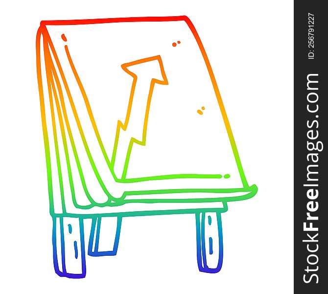 rainbow gradient line drawing of a cartoon business chart with arrow