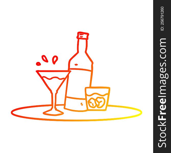 Warm Gradient Line Drawing Cartoon Drinks On Tray