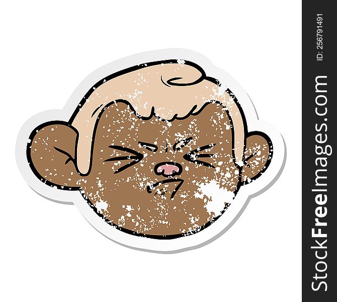 distressed sticker of a cartoon monkey face