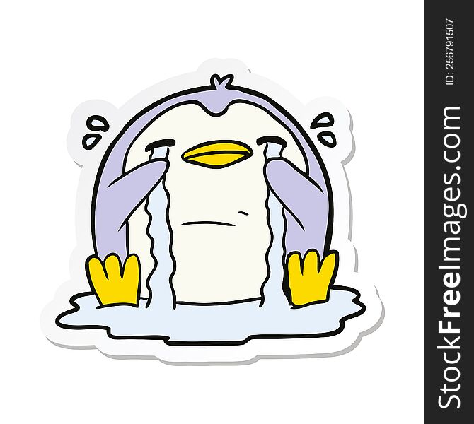 Sticker Of A Cartoon Crying Penguin