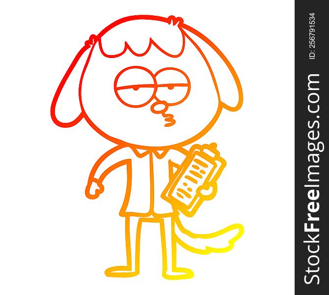warm gradient line drawing of a cartoon bored dog in office clothes