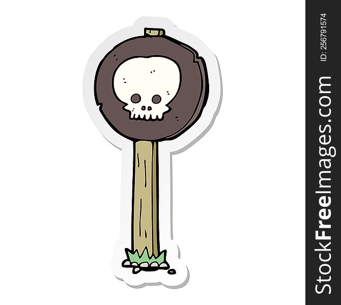 sticker of a cartoon spooky skull signpost