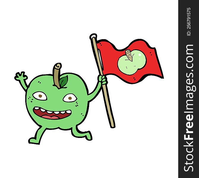 cartoon apple with flag