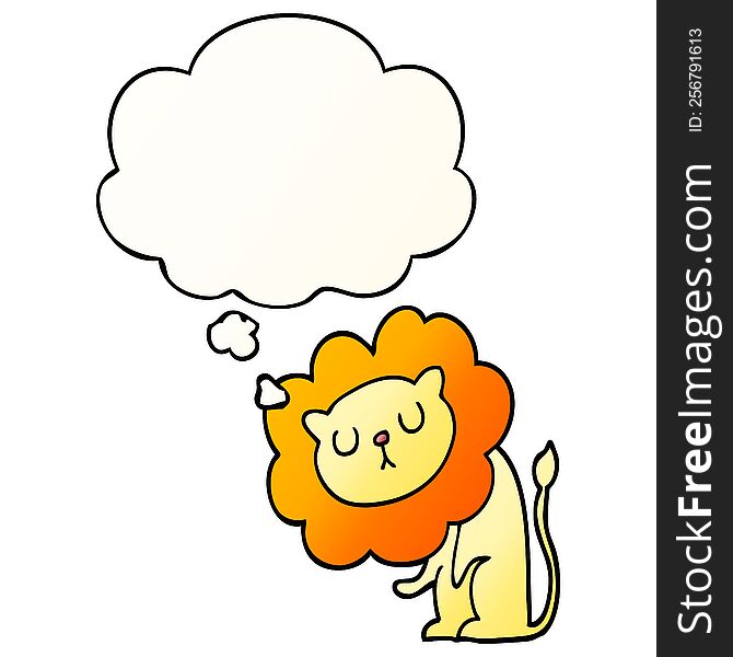 Cute Cartoon Lion And Thought Bubble In Smooth Gradient Style