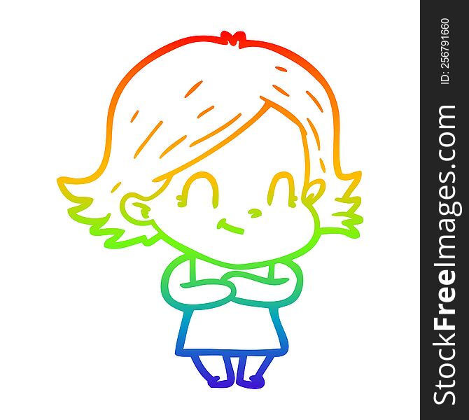 rainbow gradient line drawing of a cartoon friendly girl