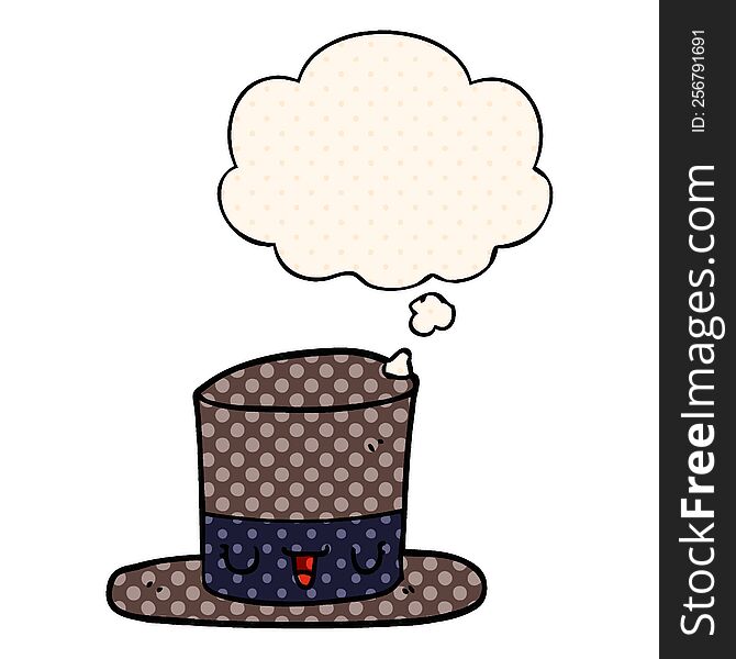 cartoon top hat with thought bubble in comic book style