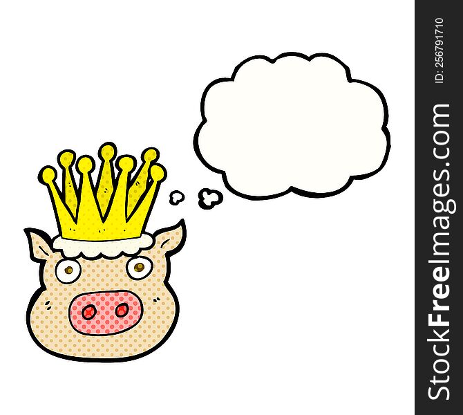 Thought Bubble Cartoon Crowned Pig