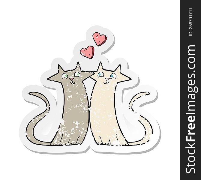 Retro Distressed Sticker Of A Cartoon Cats In Love