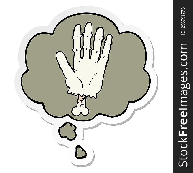 Cartoon Zombie Hand And Thought Bubble As A Printed Sticker