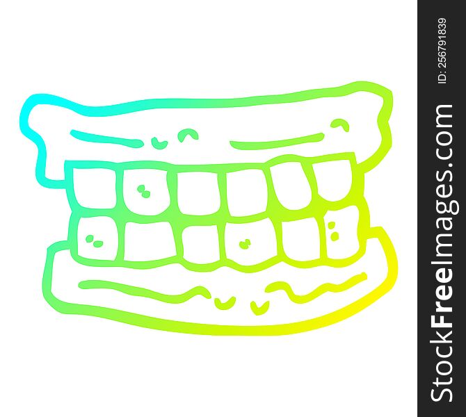 cold gradient line drawing of a cartoon false teeth