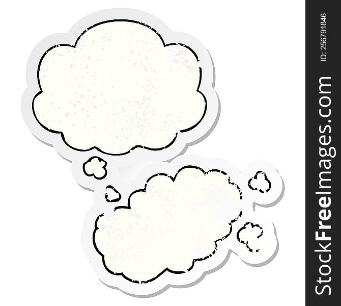 cartoon puff of smoke with thought bubble as a distressed worn sticker