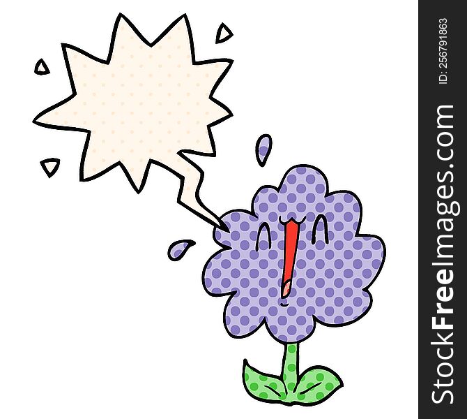 Cartoon Flower And Speech Bubble In Comic Book Style