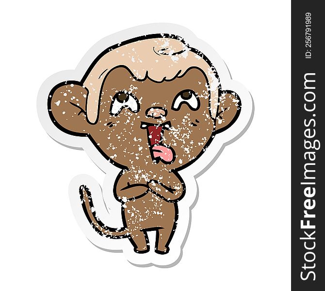 Distressed Sticker Of A Crazy Cartoon Monkey