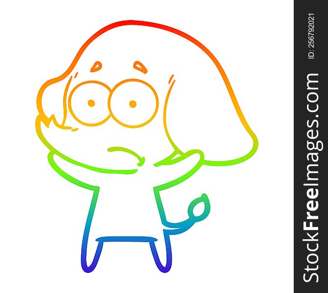 rainbow gradient line drawing of a cartoon unsure elephant