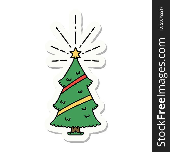 Sticker Of Tattoo Style Christmas Tree With Star