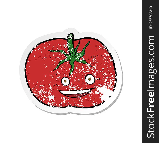 retro distressed sticker of a cartoon tomato