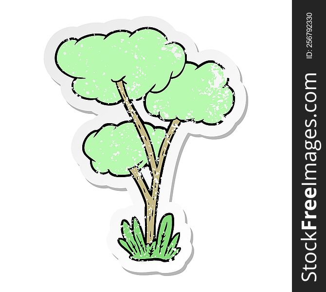 Distressed Sticker Of A Cartoon Tree
