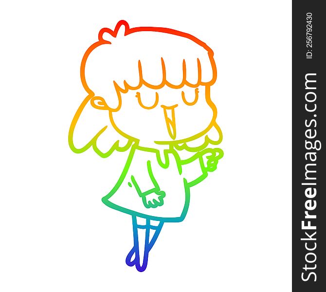 Rainbow Gradient Line Drawing Cartoon Woman Laughing