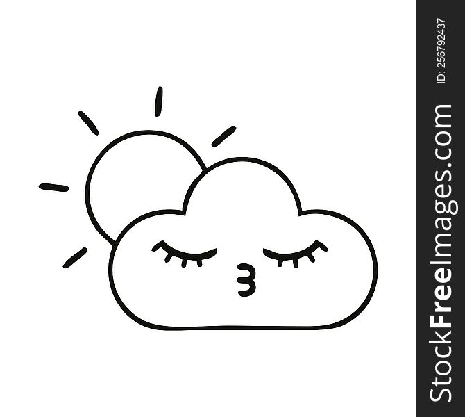 Line Drawing Cartoon Storm Cloud And Sun