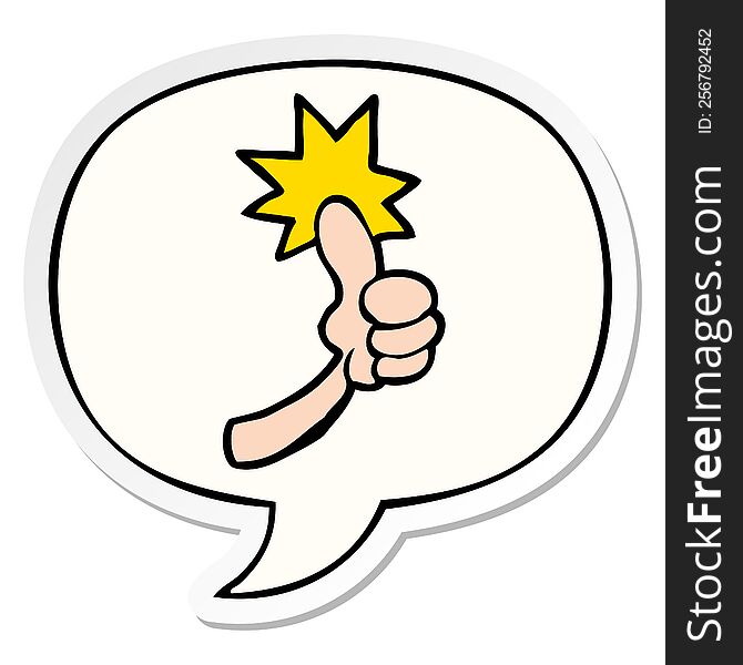 cartoon thumbs up sign with speech bubble sticker