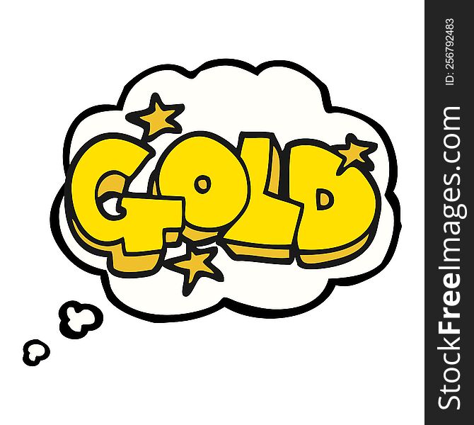 freehand drawn thought bubble cartoon word gold