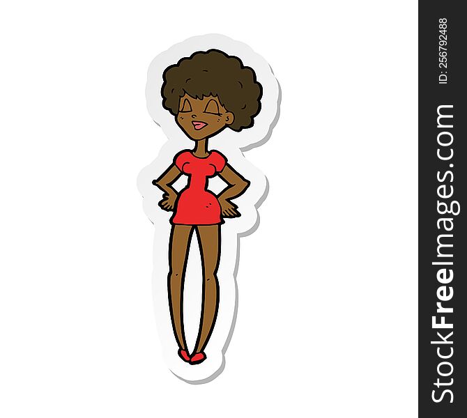 Sticker Of A Cartoon Happy Woman With Hands On Hips