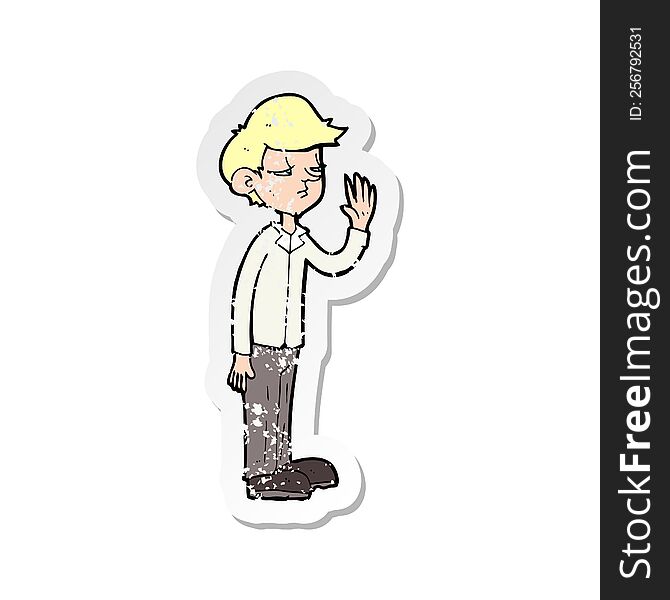 Retro Distressed Sticker Of A Cartoon Arrogant Boy