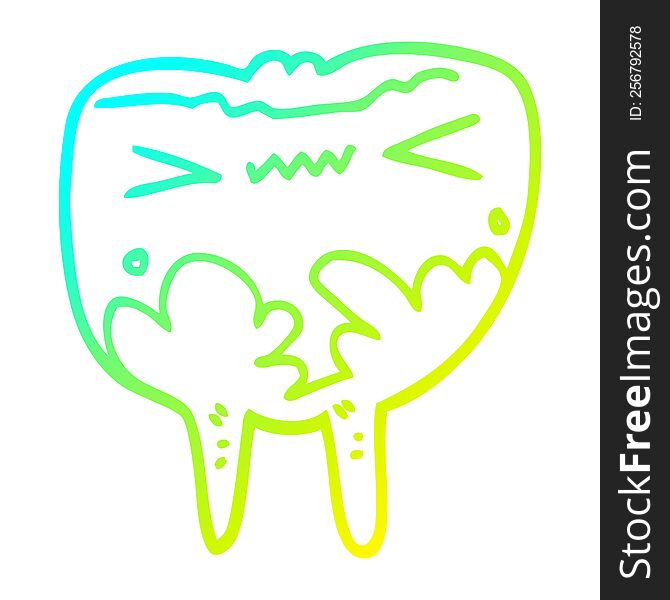 cold gradient line drawing of a cartoon bad tooth