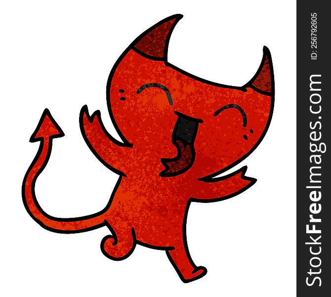 freehand drawn textured cartoon of cute kawaii red demon