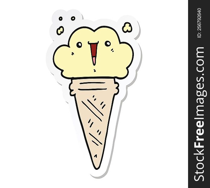 Sticker Of A Cartoon Ice Cream With Face