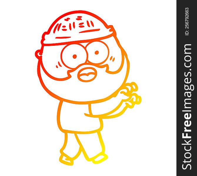 warm gradient line drawing of a cartoon bearded man grasping