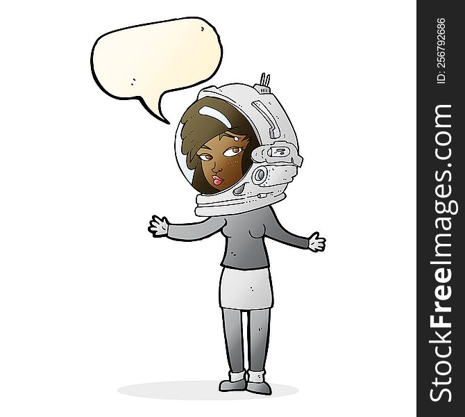 cartoon woman wearing astronaut helmet with speech bubble