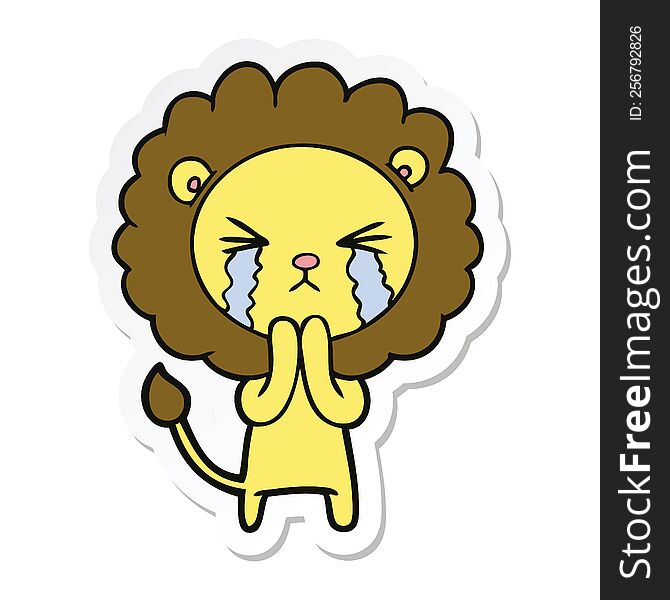 sticker of a cartoon crying lion praying