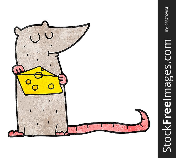 freehand textured cartoon mouse with cheese