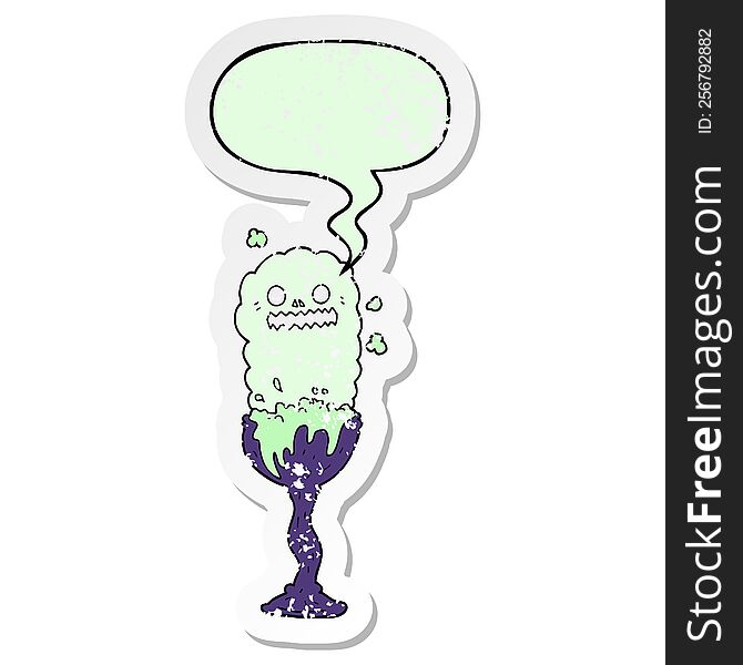 Cartoon Spooky Halloween Potion Cup And Speech Bubble Distressed Sticker
