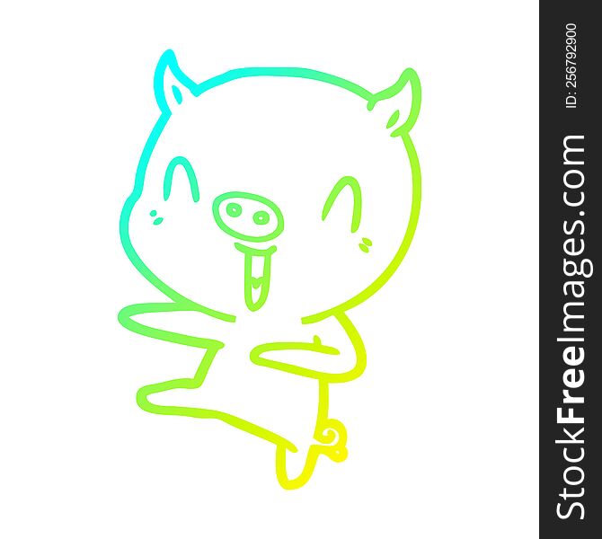 Cold Gradient Line Drawing Cartoon Pig Dancing