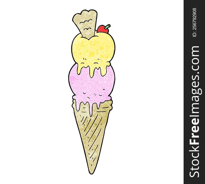 freehand textured cartoon ice cream cone