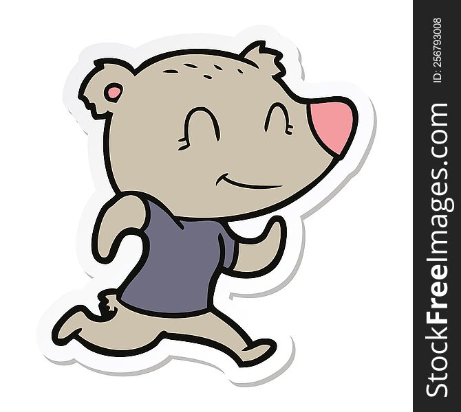 sticker of a healthy runnning bear cartoon