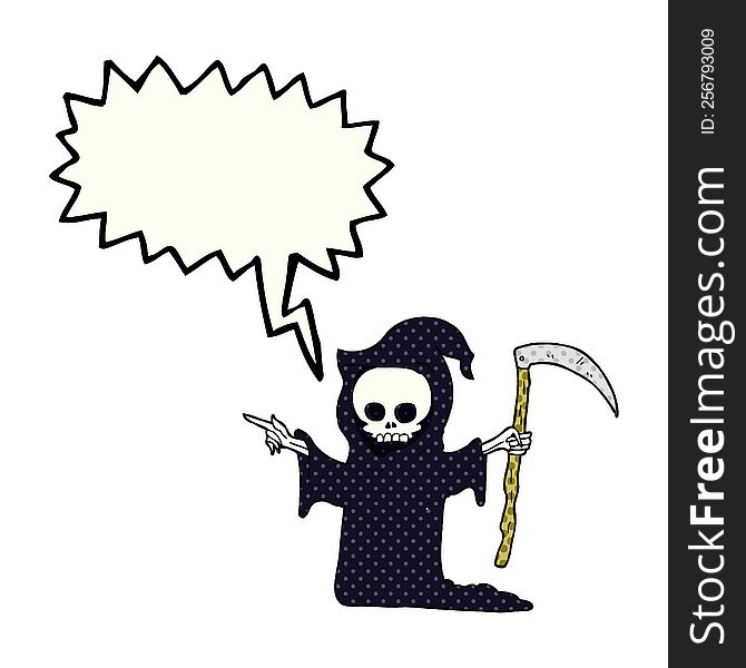 freehand drawn comic book speech bubble cartoon death with scythe