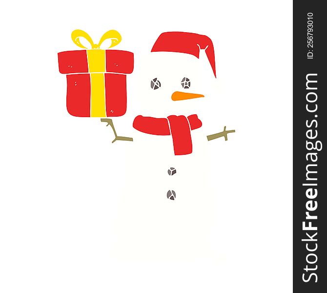 Flat Color Illustration Of A Cartoon Snowman