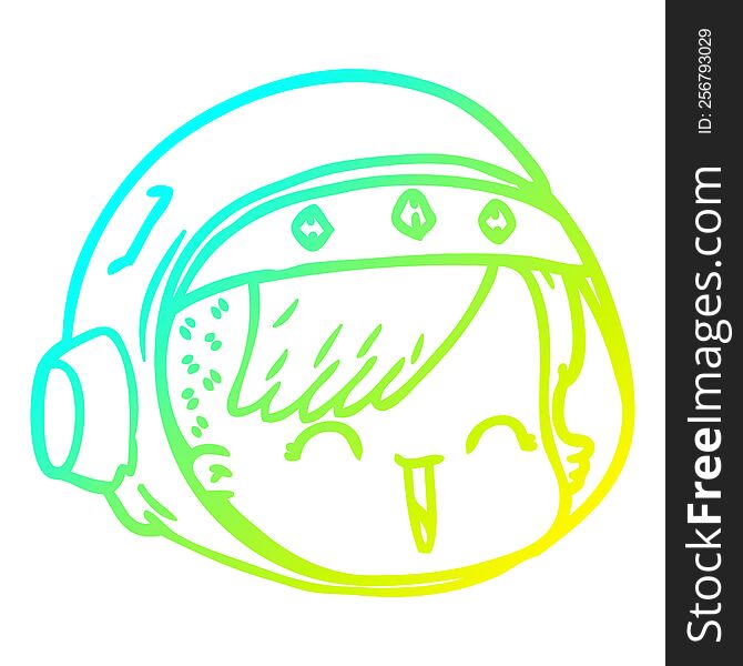Cold Gradient Line Drawing Cartoon Happy Astronaut Face