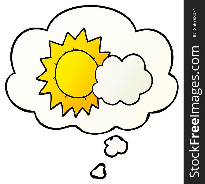 cartoon weather with thought bubble in smooth gradient style