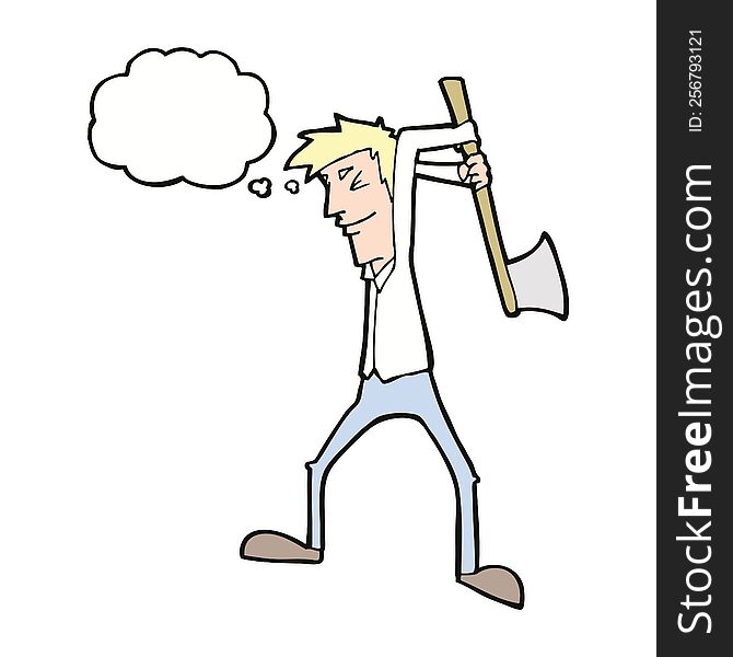 Cartoon Man Swinging Axe With Thought Bubble