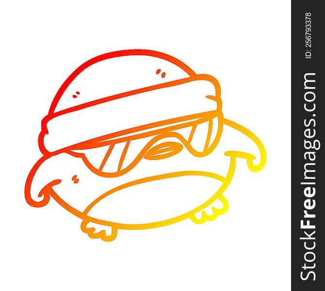 Warm Gradient Line Drawing Cool Christmas Robin With Sunglasses