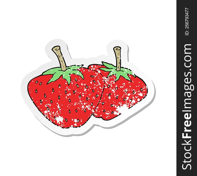 retro distressed sticker of a cartoon strawberries