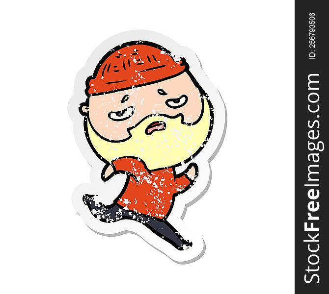 Distressed Sticker Of A Cartoon Worried Man With Beard